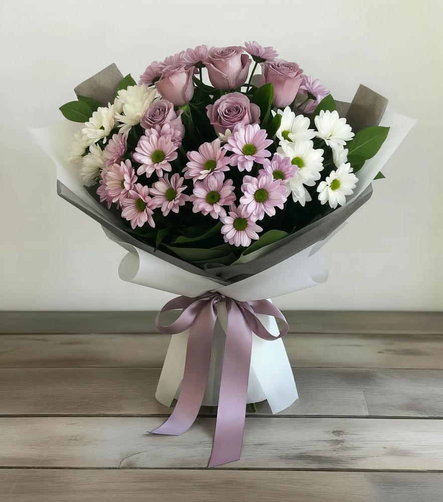 Букет цветов из: Хризантемы и Розы в Параньге