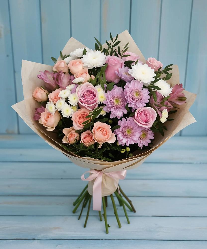 Букет цветов из: Хризантемы, Розы и Альстромерии в Параньге