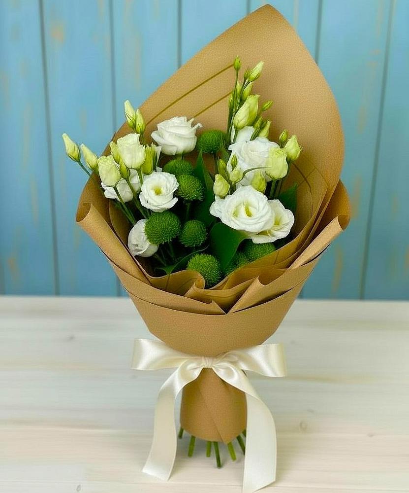 Букет цветов из: Хризантемы и Лизиантусы в Параньге