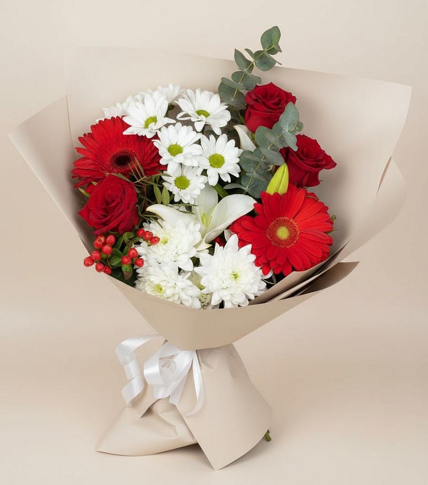 Букет цветов из: Розы, Хризантемы, Герберы и Лилии в Параньге