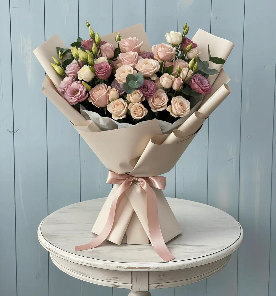 Букет цветов из: Розы и Лизиантусы в Параньге