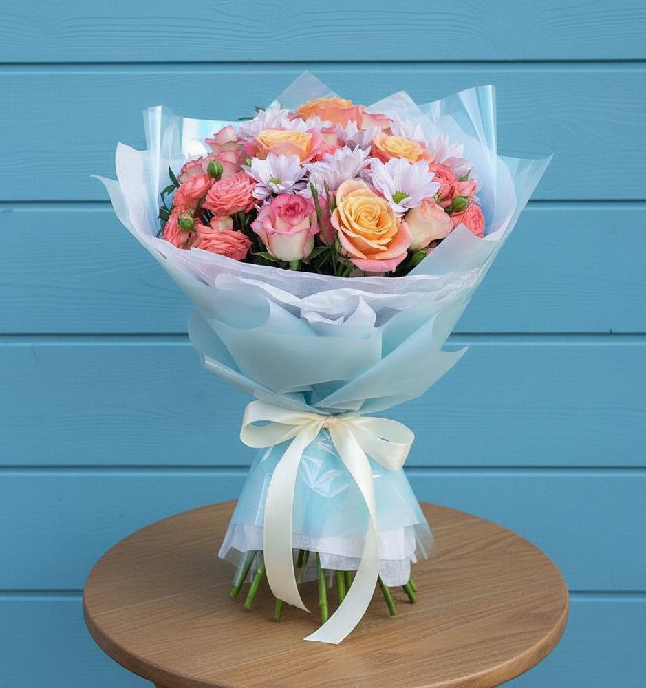 Букет цветов из: Хризантемы и Розы в Параньге